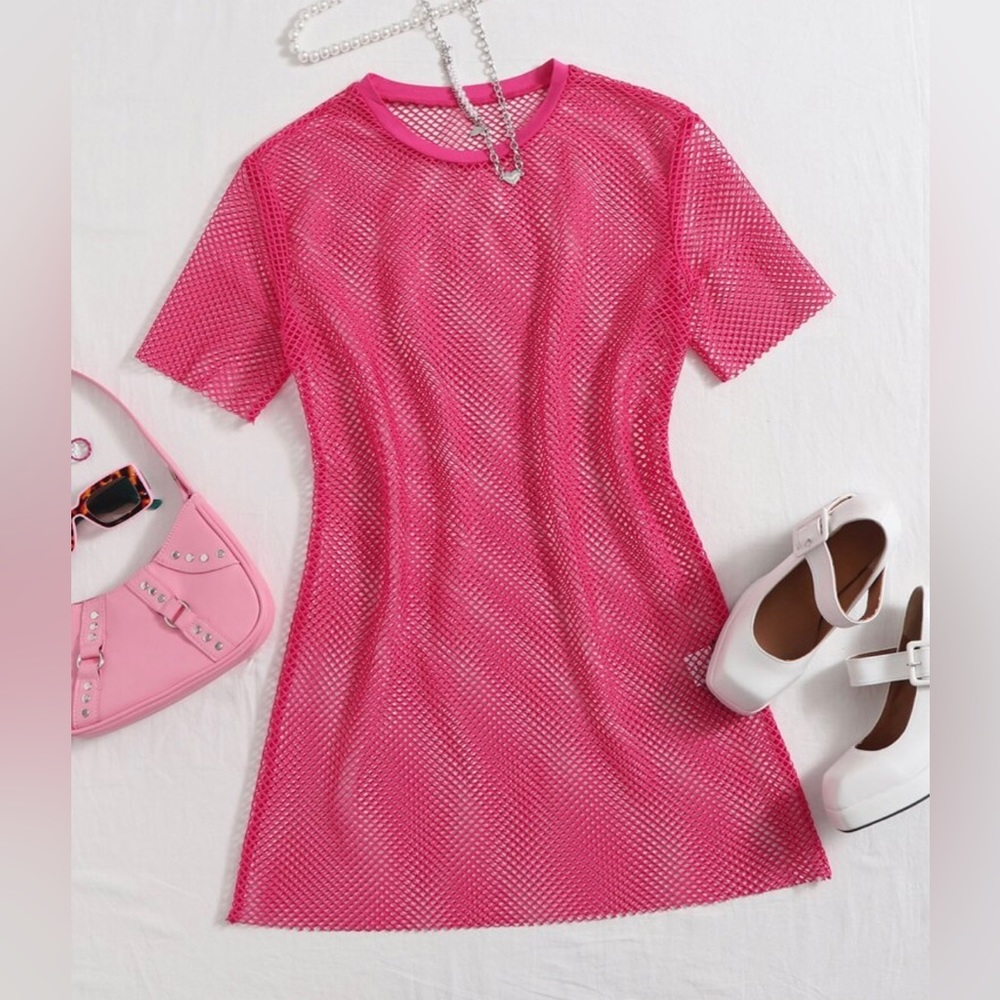 NWT Pink Sheer Mesh Coverup Size M/6